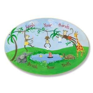   Room Wash Your Hands Brush Your Teeth Monkeys Oval Wall Plaque Baby