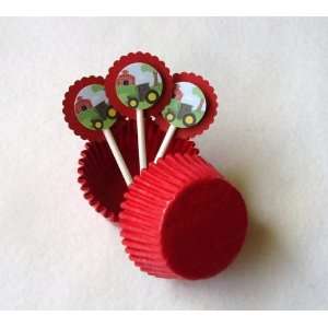  NEW Tractor Cupcake Toppers (Green or Red)  Set of 12 
