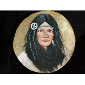  Native American Style Painted Drum 16  Indian Girl (pd37 