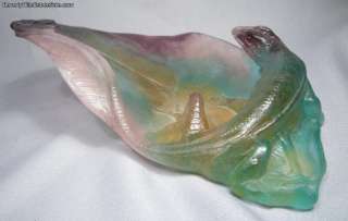 Daum Pate de Verre French Art Glass Lizard & Moth Tray  