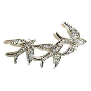    Jewelry Pin   Silverplated Crystal 3 Flying Birds Pin Jewelry