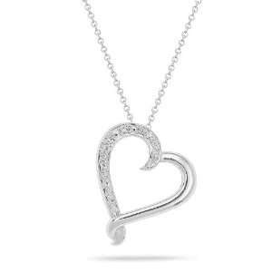 Womens Sterling Silver Kissing Heart Diamond Pendant Necklace (0.03 