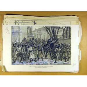  1888 Riots Bucharest Rioters Street Dispersing Sketch 