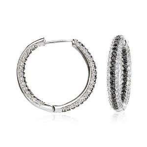  Micro Pave White & Black CZ Hoop Earring Cheline Jewelry