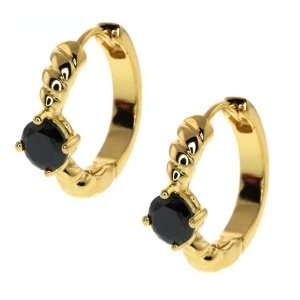 Gold Plated Huggie Hoop Earrings With Black CZ (12mm Length X 3mm 