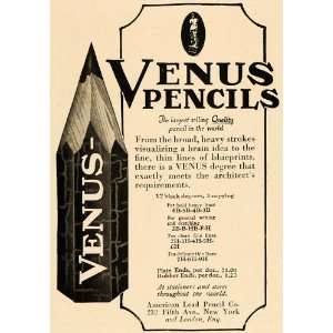  1921 Ad American Lead Pencils Venus Architect Drawing 