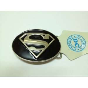   Licensed Superman S Logo Oval Black and Silver Finishing Belt Buckle