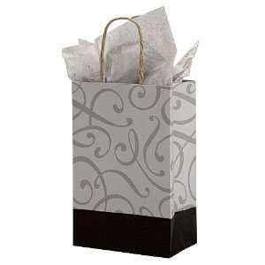  Small Black & Silver Swirl Kraft Paper Shopping Bags   5.5 