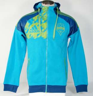 Adidas MLS Seattle Sounders Zip Front Hooded Jacket Blue Hoodie Soccer 