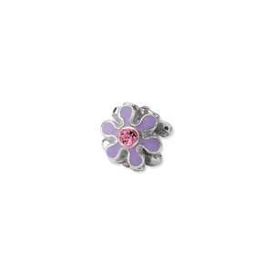  Silver Reflections Purple Enameled with CZ Flower Charm Jewelry