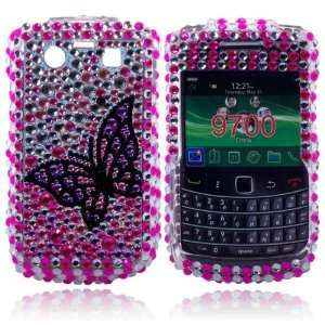 blackl butterfly Crystal Diamond Bling Case Cover for Blackberry 9700