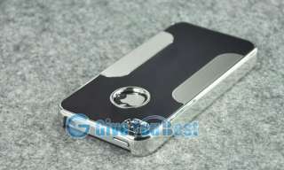   Black Steel Aluminum Chrome Hard Case Skin+LCD Film For iPhone 4 4S 4G