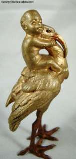 Antique Bergman Vienna Bronze Baby & Stork Signed  