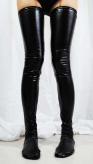 Black Metallic Latex Look Ultra Long Stockings  