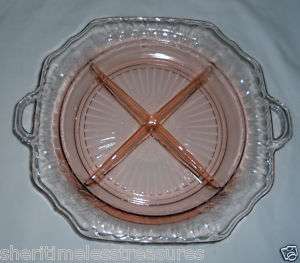   Mayfair Open Rose Depression Glass Four Part Relish Dish Pink Flowers