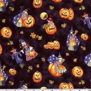 45 Wide Harvest Moon Pumpkins Black Fabric By The Yard 