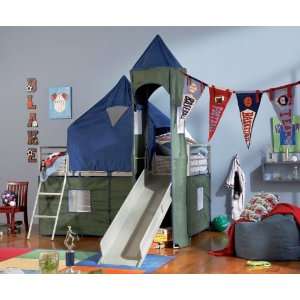   069   Boys Blue & Green Twin Tent Bunk Bed with Slide