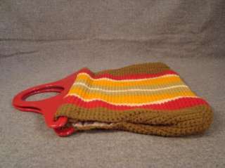 Vintage Crochet Sewing Knit Yarn Needle Bag Orange Red  