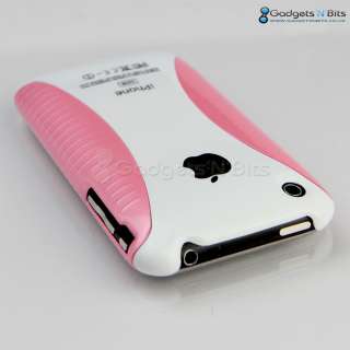 PINK WHITE Apple iPhone 3GS 3G GLOSSY DUAL Hard Case Cover RIBBED 