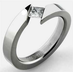 TITANIUM BYPASS TENSION WHITE Ladies Ring with 4mm SQUARE CZ, in a 