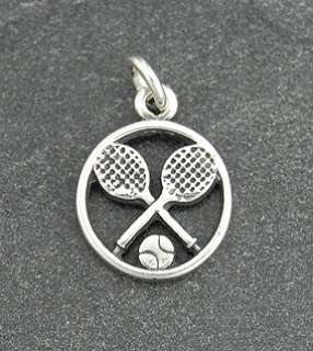 Silver Tennis Racket Ball Sports Charm Necklace Pendant  