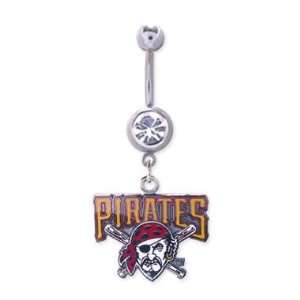 Pittsburgh Pirates 316L Stainless Steel Belly Ring with Cubic Zirconia 
