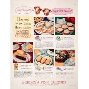  1951 Ad Bordens Fine Cheese Cows Gruyere Camembert Pippin 