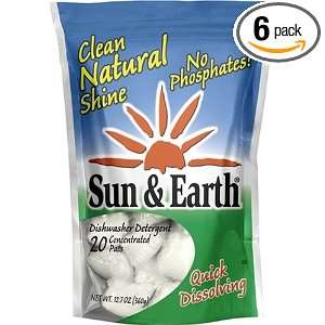 Sun & Earth Dishwasher Detergent, 20 Count Pouches (Pack of 6)