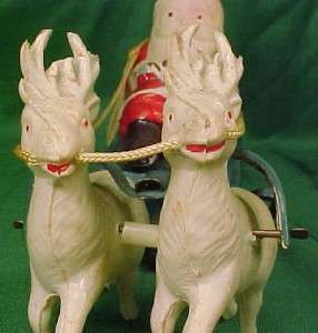 Vintage SANTA CLAUS on SLEIGH WINDUP TOY Celluloid BELL  