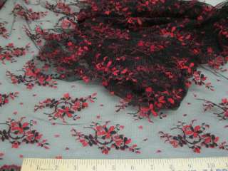 Fabric Stretch Mesh Lace Black and Red Floral LC234  