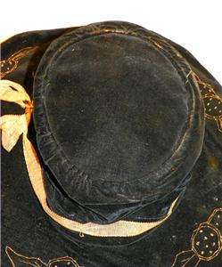   19th century antique Victorian black velvet wide brimmed bonnet hat