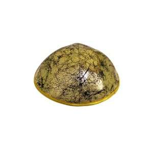  Black Cloth Kippah with Embossed Gold Pattern and Ribbon 