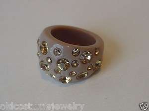   CHUNKY PLASTIC RING~LIGHT CHOCOLATE with RHINESTONES~OLD STORE STOCK