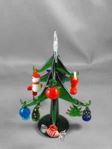 Hand Blown Glass Christmas Tree with 12 Removable Ornaments 6  