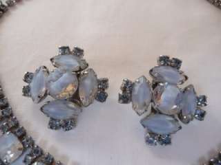Vintage Blue Givre Art Glass and Rhinestone Necklace & Earrings Demi 