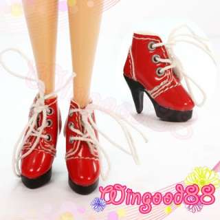 Red Ankle Boots Blythe Pullip Momoko Doll Leather Shoes  