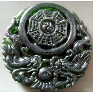   Jade Twin Dragons Tai Ji 8 Diagram Amulet Pendant 