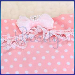 Bowtie Pink Dress Skirt Apparel Clothes Dots Pet Dog XS  