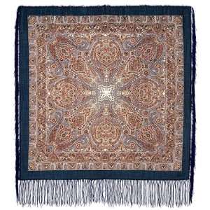 Mosaic Russian Shawl 100% Wool with Fringe 89x89cm (35x35 Inch) Brown 