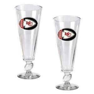  NIB Kansas City Chiefs NFL 2 Pilsner Beer Bar Glasses 