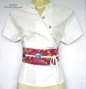 Pink Chinese Silk Emblem White Ladies szS Kimono Shirt  