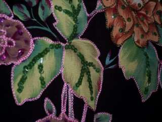 BOSTON PROPER Silk Sequins Embroidered Floral SKIRT 4 Black Red Green 