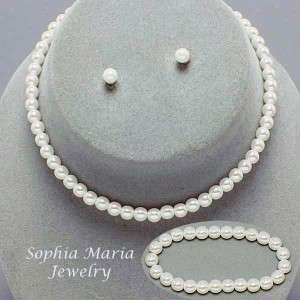   pearl necklace bracelet earring 3 pc set flower girl pageant  