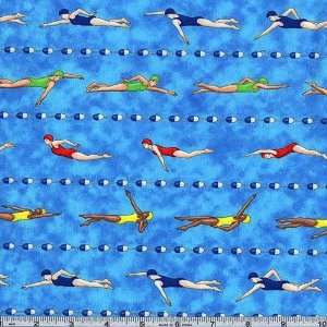  45 Wide Pool Synchronized Swimming Stripe Blue Fabric By 
