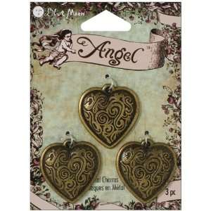 Blue Moon Angel Metal Charms, Baroque Heart, Antique Brass, Package of 