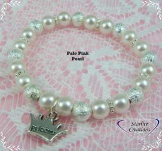 Pale Pink Pearl PRINCESS Charm Bracelet Christening  