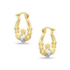    10K Two Tone Gold Claddagh Hoop Earrings BTB HOOPS Jewelry