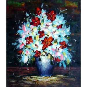  Knife Painted Red, White and Pink Flowers Oil Painting 24 