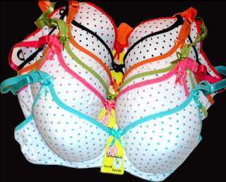 lot of 6 bras Push Up Bra Cute Polka Dot Wires Support 32 34 36 38 40 
