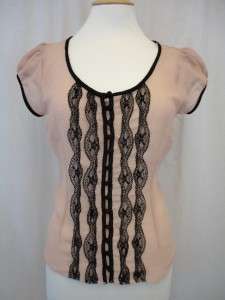 Vintage / retro look pink & black lace georgette blouse / top  